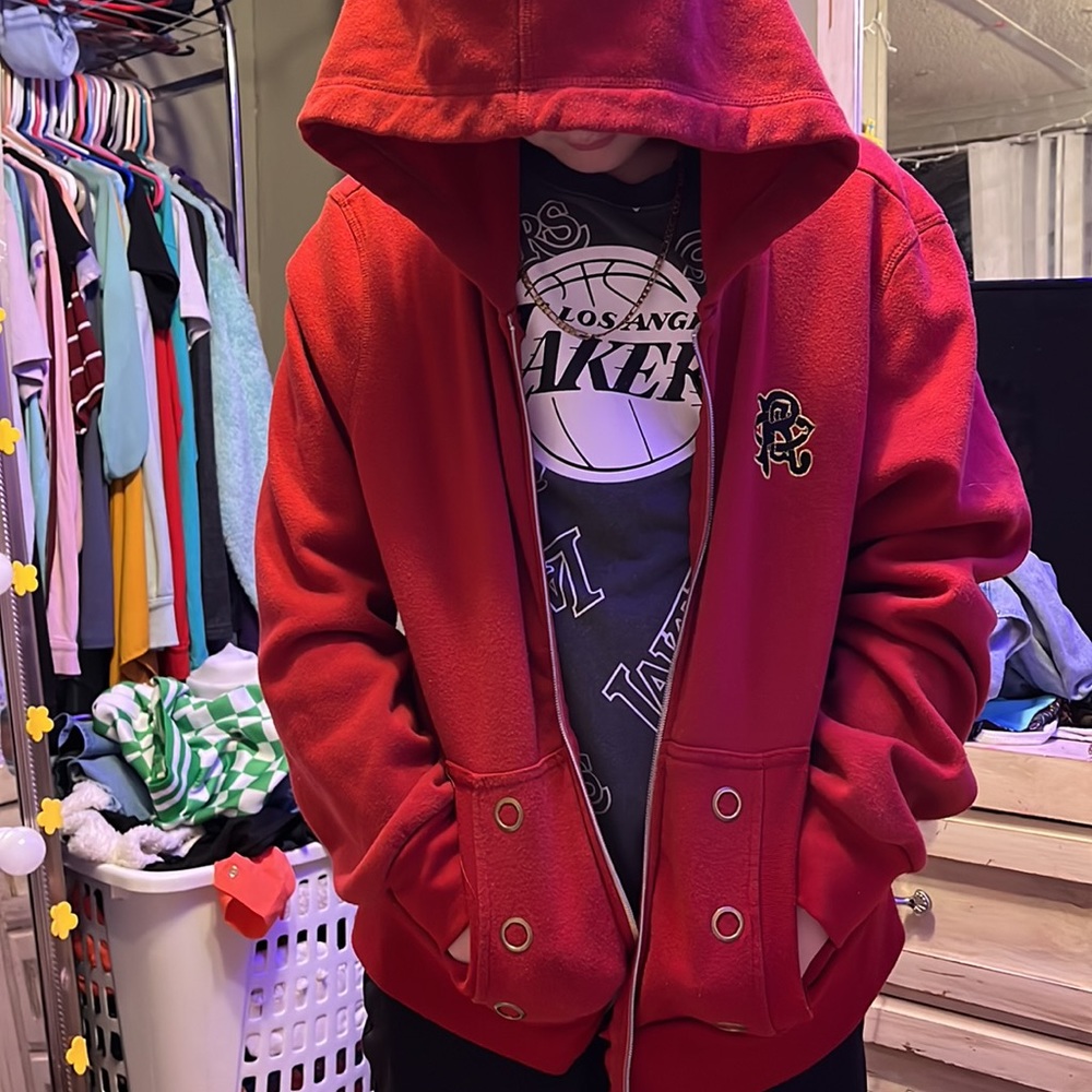 Red zip-up jacket - Picture 2 of 3